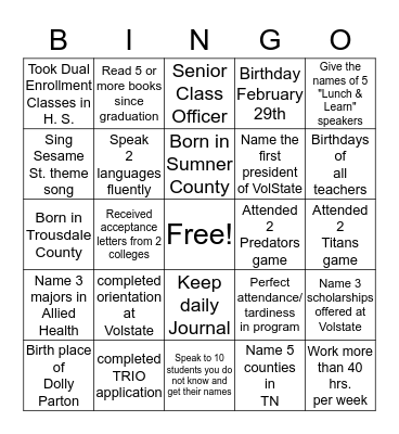 SUMMER BRIDGE Bingo Card