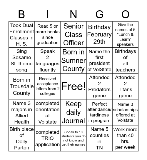 SUMMER BRIDGE Bingo Card