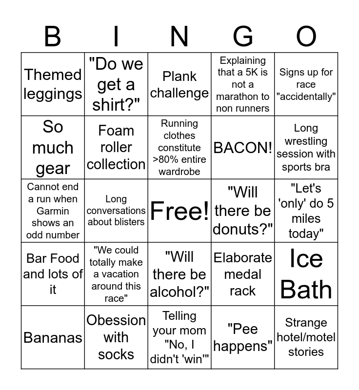 Runners' Bingo Card