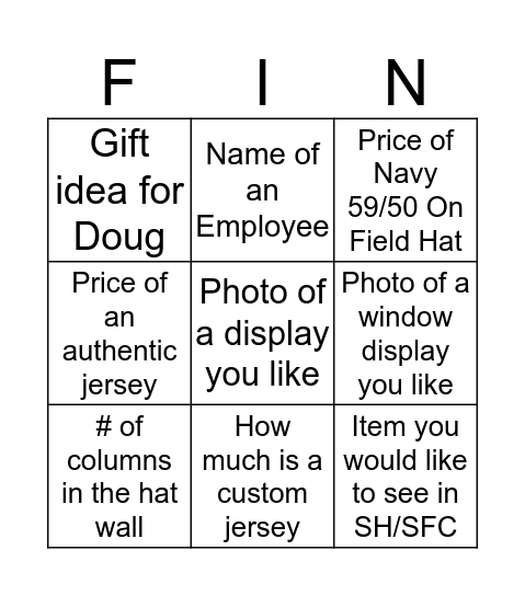 Pro Shop Bingo Card