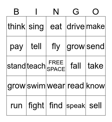 Irregular Past Tense Bingo Card