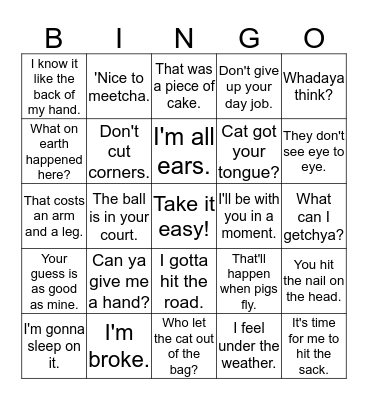 Expressions Bingo Card