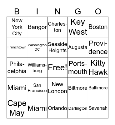 Cities on HWY 95 Bingo Card