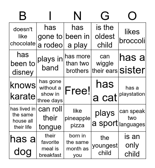 Ice Breaker Bingo Card