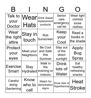 Kupuna Summer Safety Tips  Bingo Card