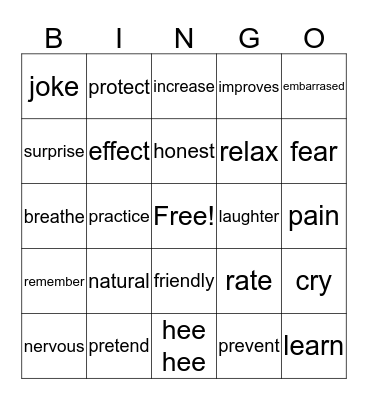 laughter vocabulary Bingo Card