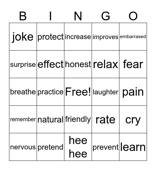 laughter vocabulary Bingo Card