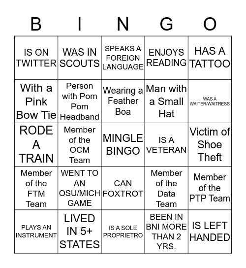 Mingle Bingo Card