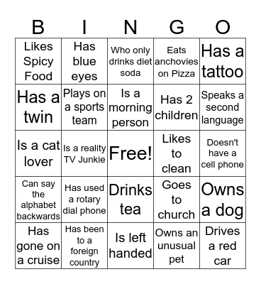 Find someone who Bingo Card