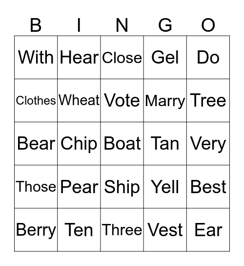 Minimal Pairs Bingo Card