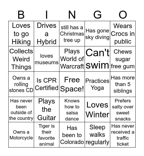 Find Someone Who Bingo Card