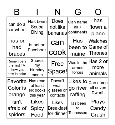 Find someone who Bingo Card
