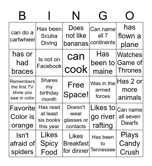 Find someone who Bingo Card