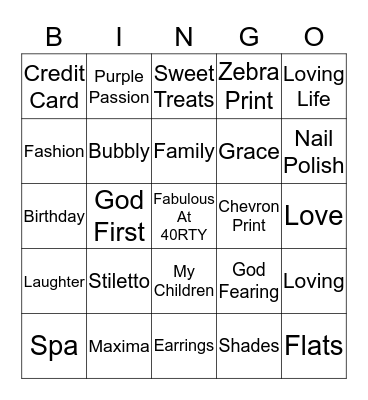 FABULOUS AT 40RTY Bingo Card