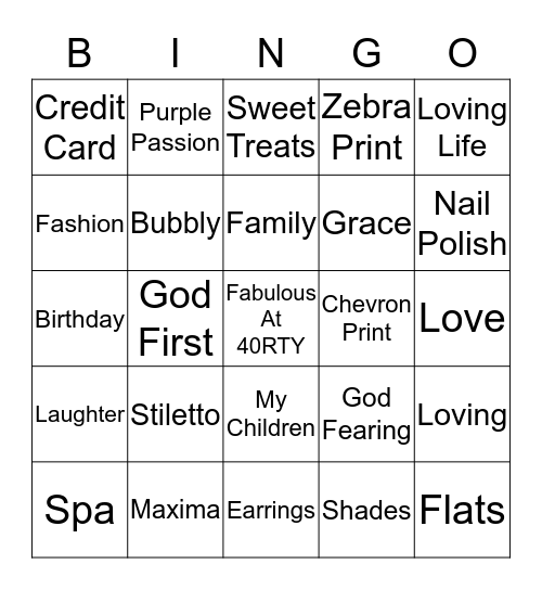 FABULOUS AT 40RTY Bingo Card