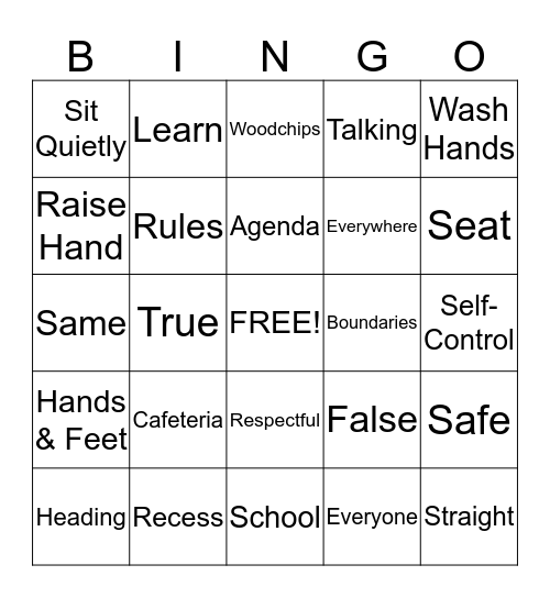 "Rules" Bingo Card