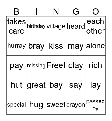 Unit 1: My Loved Ones Bingo Card