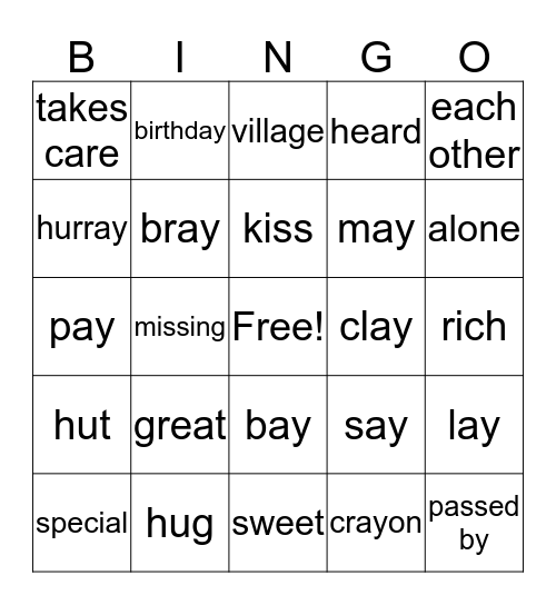 Unit 1: My Loved Ones Bingo Card
