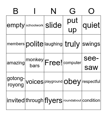 Unit 1: My Loved Ones (1) Bingo Card