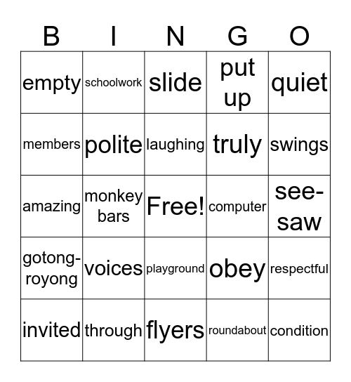 Unit 1: My Loved Ones (1) Bingo Card