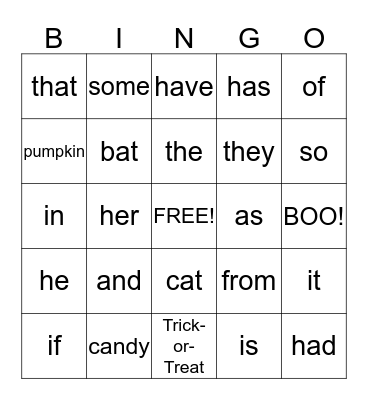 Halloween BINGO Card