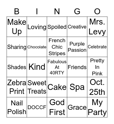 FABULOUS At 40RTY Bingo Card