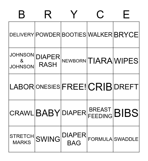 BRYCE Bingo Card