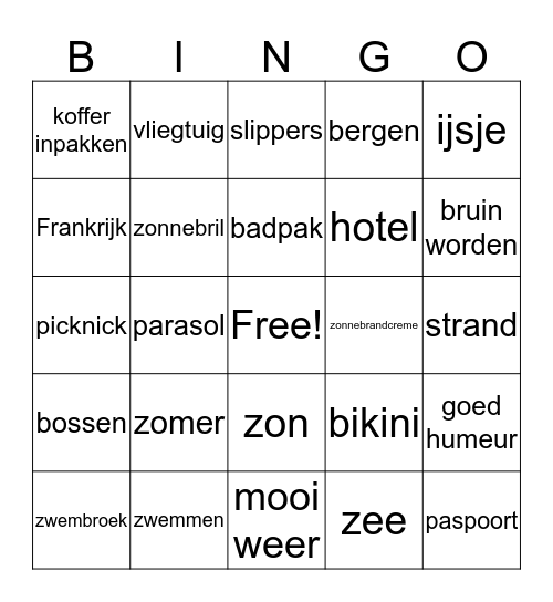 vakantie Bingo Card