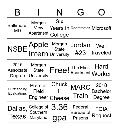Alicia's College Life Bingo Card