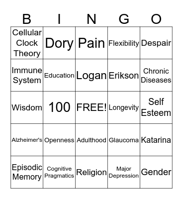Late Adult Bingo Card