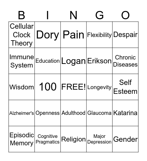 Late Adult Bingo Card