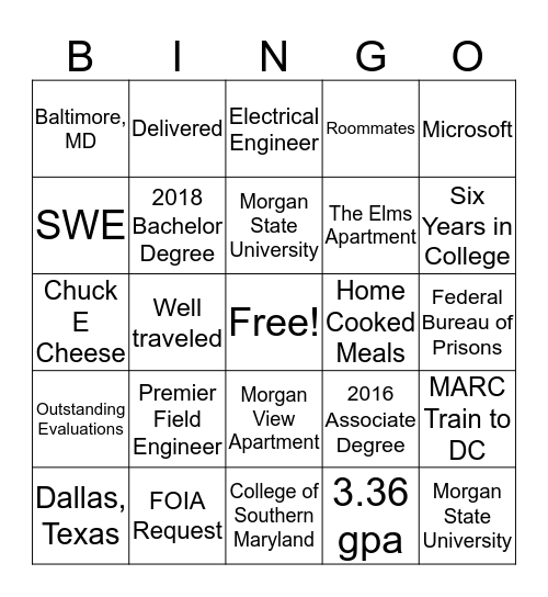 Alicia's College Life  Bingo Card