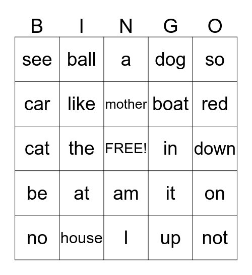 1st 9 Week Sight Word Bingo Card