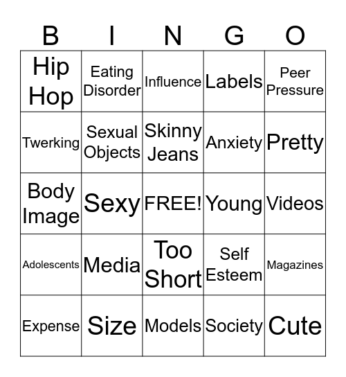 Sexualization of Young Girls Bingo Card
