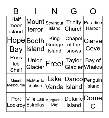 Antarctica's places Bingo Card