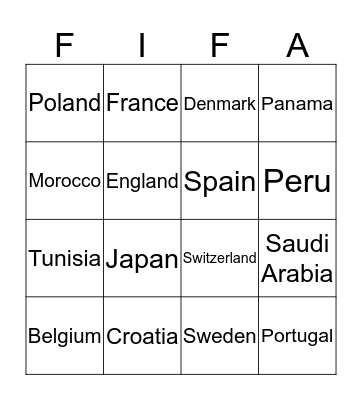 FIFA Bingo Card