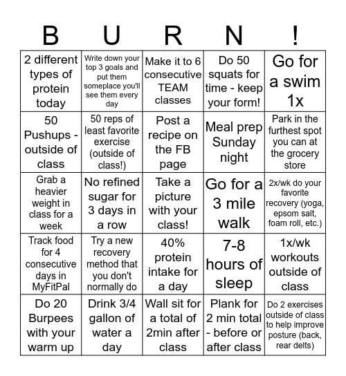 BURN Bingo Card