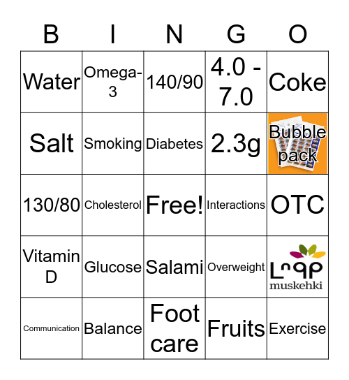 Medicine & Food Bingo Card
