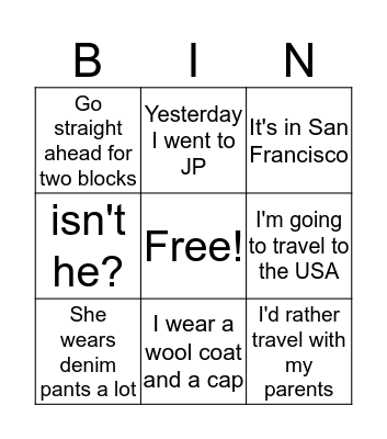 YEP 2 Bingo Card