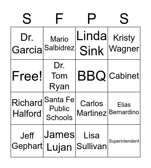 SFPS Bingo Card