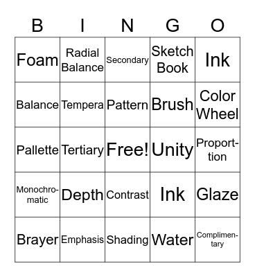 7th Art Word Bingo Card