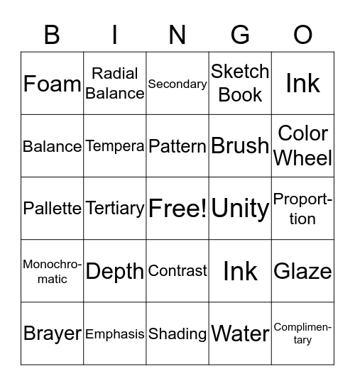 7th Art Word Bingo Card