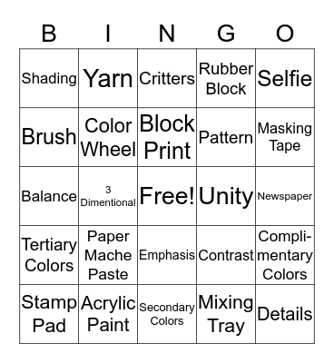 8th Art Terms Bingo Card