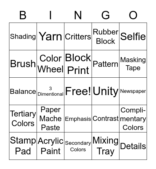 8th Art Terms Bingo Card