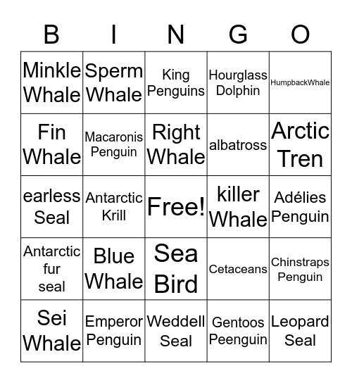 Antarctica's Animals  Bingo Card
