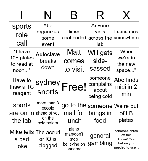 INHIBRx Bingo Card