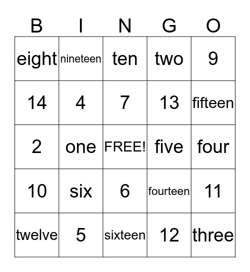 Number Bingo Card
