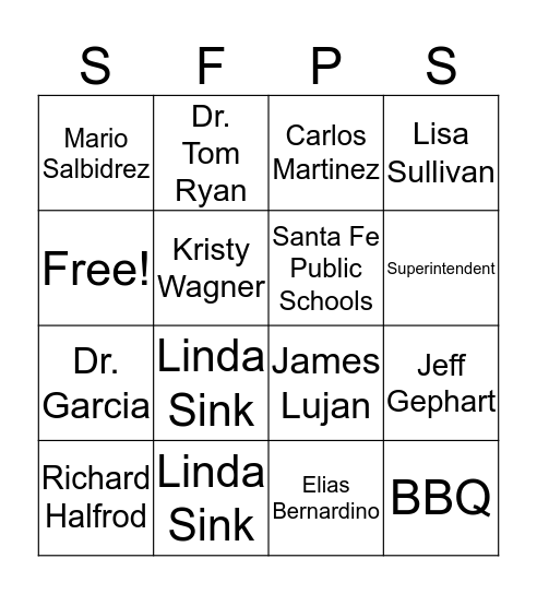 SFPS Bingo Card