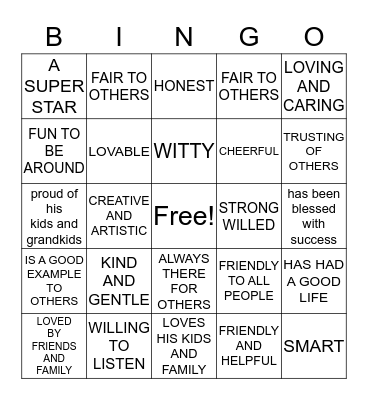 QUALITIES OF A FATHER Bingo Card