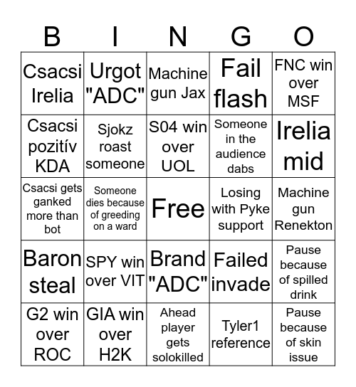 EU LCS First day Bingo Card